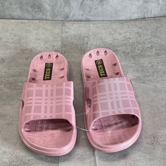 TECS Women's Rose Pink PVC Round-Toe Slide Sandals SZ 7 - Picture 3 of 9